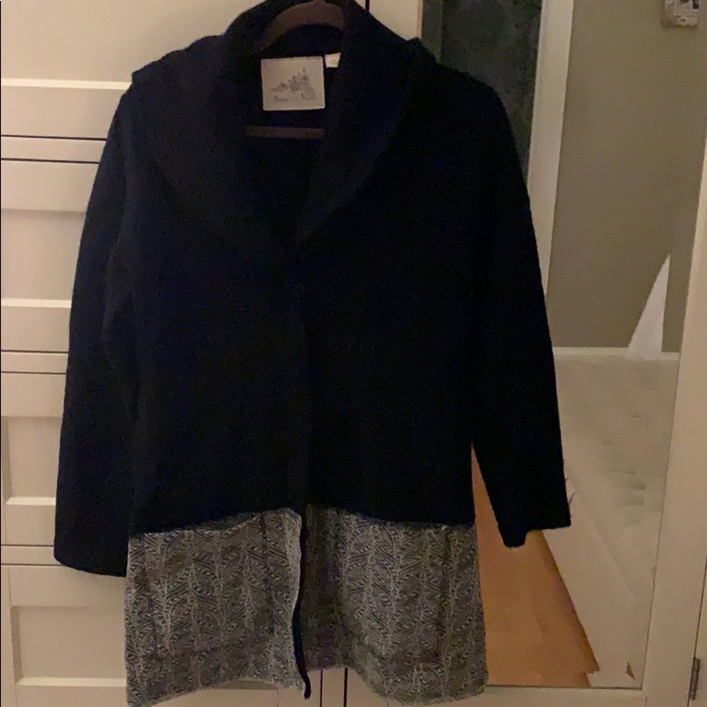Navy boiled wool Anthropologie sweater coat